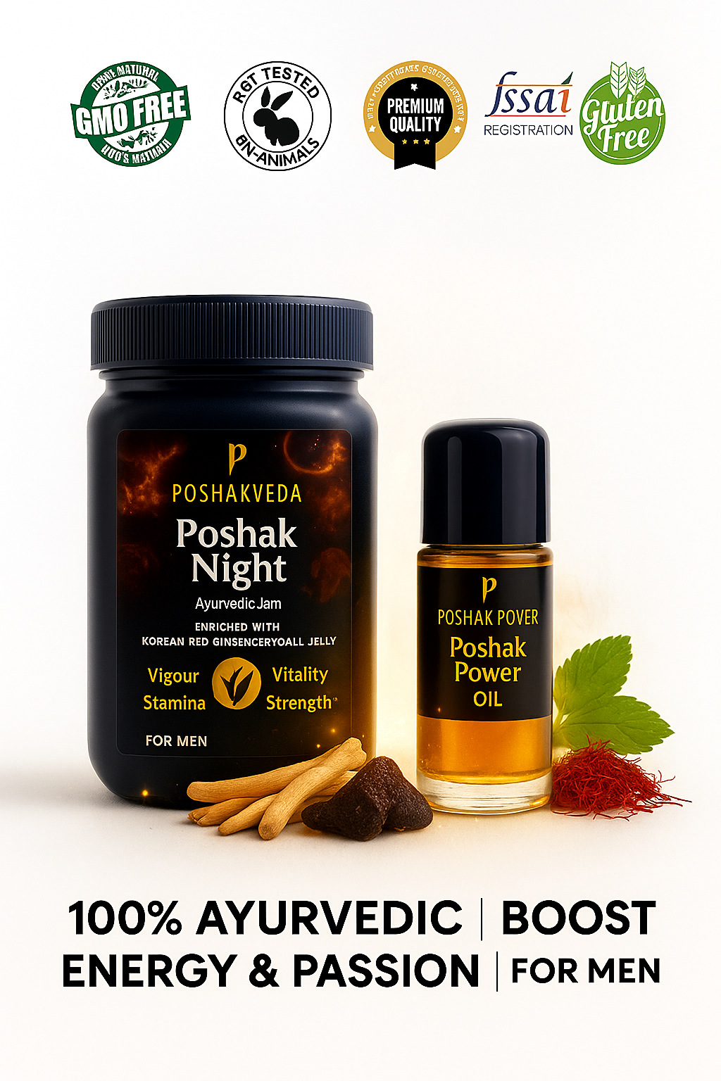 PoshakVeda™  Poshak Night Ayurvedic Jam and Poshak Power Oil Combo